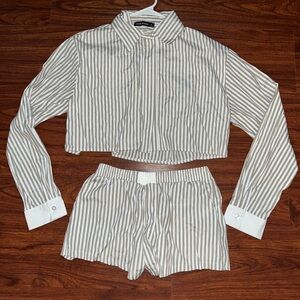 Striped Cropped Shirt and Shorts Set